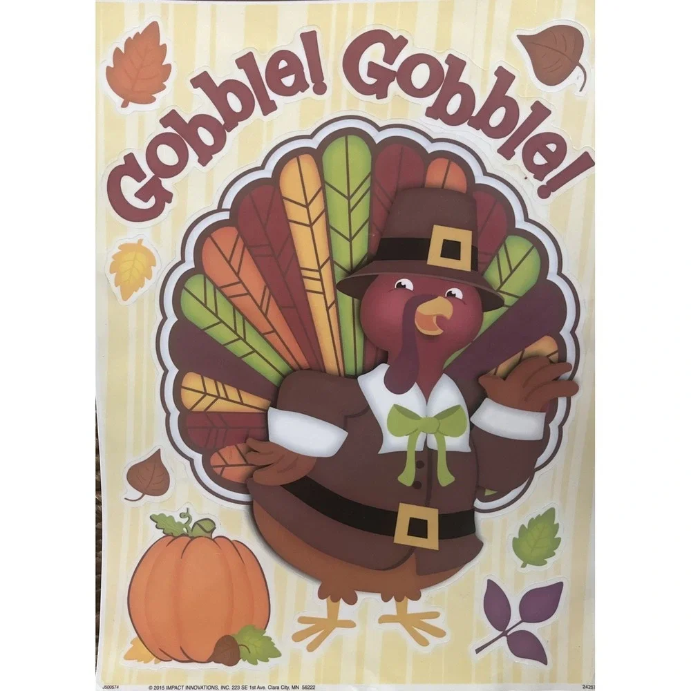 THANKSGIVING‎ WINDOW CLING VINYL STICKER TURKEY HOLIDAY DECOR 10 Piece 2015 NOS!